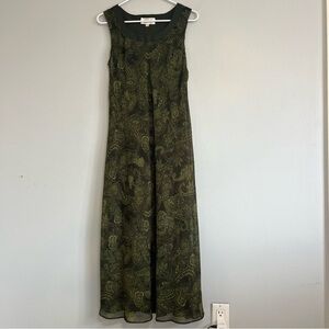 Studio I Sleeveless Maxi Dress Paisley Olive Green Sz 8 Flowy Romantic Y2K 90s